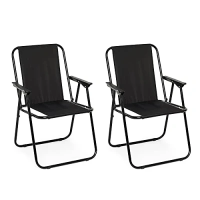 Image de IntimaTe WM Heart Chaise de Camping Fauteuil Pliable, Plage Confortable, Longue Portable, Lot 2 Chaise, Charge Maximale 90 kg (Noir), 56 cm x 77 58