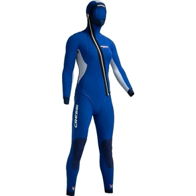 Image de Cressi Medas Lady Complete Wetsuit 5 mm, combinaison composée de pantalon/corps, veste Zip diagonale avec capuche pour femme, bleu (argent), S