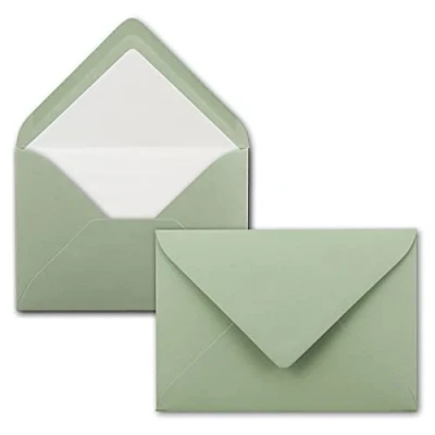 Image de Lot de 25 enveloppes eucalyptus (vertes), format C6, doublées PAPIER soie blanc, 100 g/m², 11,4 x 16,2 cm, fermeture par collage humide NEUSER