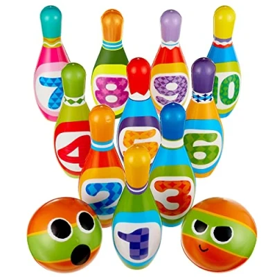 Image de THE TWIDDLERS 10 Quilles en Mousse Souple &amp; 2 Balles Jeu de Quilles/Bowling Cadeau pour Bébés Petits Enfants Solide Coloré