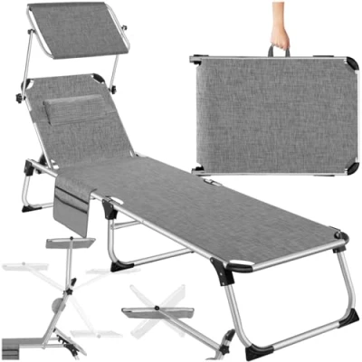 Image de TecTake® Chaise Longue Pliante Bain de Soleil Jardin Exterieur avec Pare inclinable Transat Plage Relax Camping Salon Poche latérale