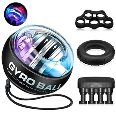 Image de Gyroball Gyroscope Ball Power Wrist Gyro Avant Bras Muscu , Exercices De Poignet à DéMarrage Automatique Balle Force avec LumièRe LED pour reeducation Main,Hand Grip Musculation Main Kit