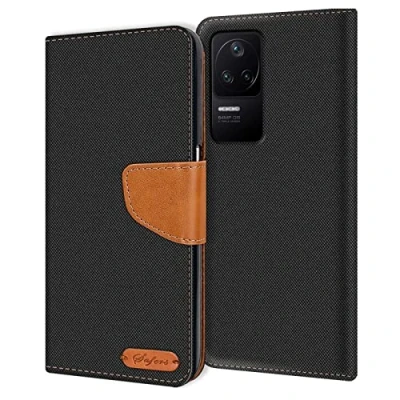 Image de Verco Coque pour Xiaomi Poco F4, Étui Portefeuille Compatible avec F4 Case Textures de Fibre Housse Protection, Noir