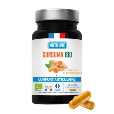 Image de NUTRIVIE Curcuma BIO 600 mg Confort Articulaire &amp; Digestif Riche en Antioxydants Curcumine Haute Concentration 100% Naturel 60 Gélules Vegan