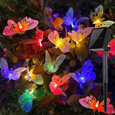 Image de ZVO Guirlande Lumineuse Exterieur Solaire, 12 LED Lumière de Papillons 8 Modes Lampe Fée des Animals éclairage Multicolore Décorative Étanche pour Jardin Balcon Arbres Gazébo Noël