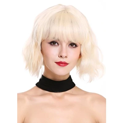 Image de WIG ME UP DL 052 88 Perruque dame courte frange carré long volumineuse ondulée vagues blond clair lumineux