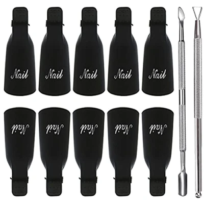 Image de Usmlicer 10 Pièces Ongles Outil Dissolvant Clips à en Acrylique Nail Art Soak off kit manucure avec 2 Coupe Cuticules, Capuchon Plastique Remover Set