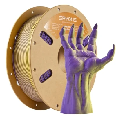 Image de Filament d&#039;imprimante 3D PLA bicolore mat ERYONE 1,75 mm +/ 0,03 mm, 1 kg pour imprimantes 3D, jaune et violet