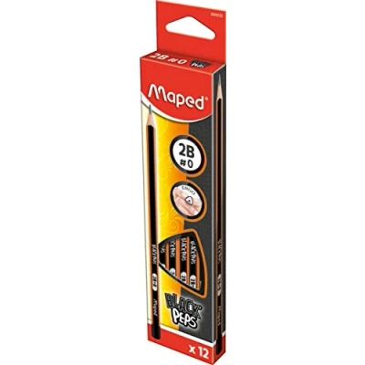 Image de Maped Crayons Graphite 2B #0 Black’Peps à Papier en Bois Forme Triangulaire Ergonomique Boîte de 12 2H n0 Noir