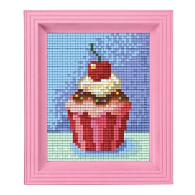 Image de Pixel Créativité P31228 Emballage Cadeau mosaïque Cupcake, Image Cadre, système d&#039;emboîtement très Simple, sans Repassage ni Collage, tesselles en bioplastique, Multicoloured, ca. 10 x 12 cm