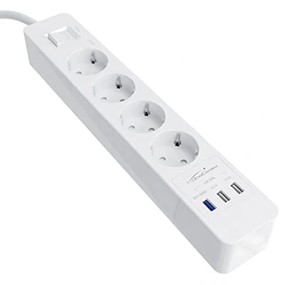 Image de KabelDirekt Bloc multiprise avec 4 Prises (USB, Quick Charge 3.0, Jusqu’à 3x Plus Rapide Selon l’Appareil, Protection parafoudre/surtension, testé par TÜV, Blanc)