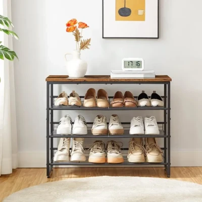 Image de HOOBRO Étagère à Chaussures 4 Niveaux, Porte Réglable, Plat ou Incliné, 9 12 Paires, Stable, pour Entrée, Couloir, Salon, Chambre, Marron Rustique et Noir EBF09XJ01