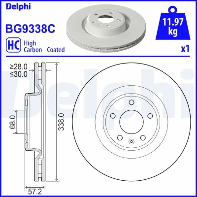Image de DELPHI BG9338C Disque de frein 338 30 5 ventilé revêtu à haute teneur en carbone sans roulement roue, bague ABS AUDI: A5 B9 Sportback, Q5