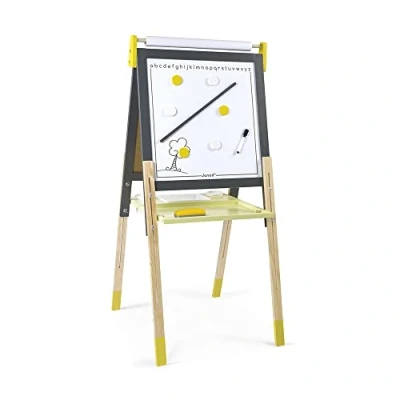 Image de Janod tableau noir et blanc double face avec pieds réglables jaune gris