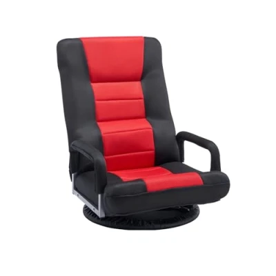 Image de VEVOR Chaise de Sol pivotante à 360 avec accoudoirs, Fauteuil Dossier Pliable 6 Positions réglables et Support Lombaire, canapé inclinable pour Regarder la télévision, Rouge Noir