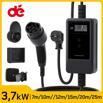 Image de dé Chargeur Voiture Electrique 3,7kW [7m, 6/8/10/13/16A] Cable Recharge Type 2 avec Support Mural, Numérique LCD, Compatible E 208, Model Y, Tech, 500e et Autres EV/PHEV