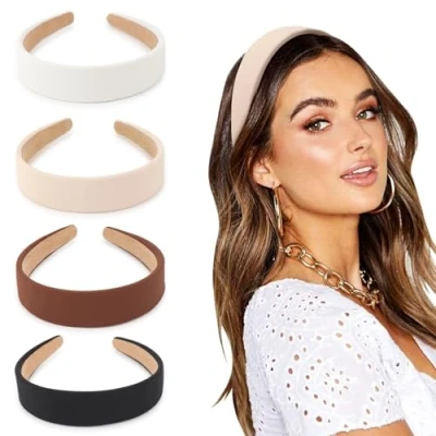 Image de DRESHOW 4 Pièces Bandeaux pour Femmes et Filles Élastiques Mode Boho Large Barrettes à Cheveux Non glissant Accessoires
