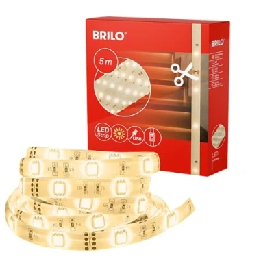 Image de BRILONER 5m LED Strip, Bande LED, Guirlande lumineuse décorative, USB, Lumière blanche chaude, Interrupteur à câble