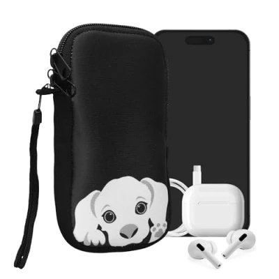 Image de kwmobile Housse de Protection pour Smartphone M 5,5&quot; Sacoche Téléphone Portable en Néoprène Chiens Curieux Noir Blanc