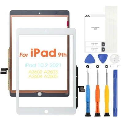 Image de Écran tactile pour iPad 9 2021 9th Generation, Digitizer Touch Screen 10.2 A2602 A2603 A2604 A2605, écran avant, comprend des outils de réparation, sans bouton d&#039;accueil (blanc)