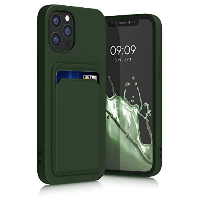 Image de kwmobile Housse Compatible avec Apple iPhone 12 / Pro Coque de téléphone Compartiment Carte en Silicone Vert foncé