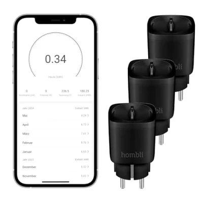 Image de Hombli Smart Socket Combo Pack (3 pack) Prises Wi Fi Intelligentes avec Surveillance de l&#039;Énergie Commande Vocale Compatible Alexa/Google, Télécommande via App Installation Facile