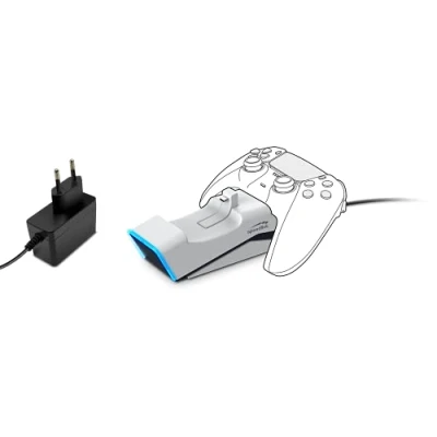 Image de Speedlink TWINDOCK Station de Recharge Base pour manettes avec 2 logements manettes, PS5, Blanche