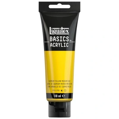 Image de Liquitex 8870017 Basics peinture acrylique, artistique monopigmentée, résistante à la lumière, qualité archive, finition satinée, tube de 118 ml Jaune Cadmium Moyen Imitation
