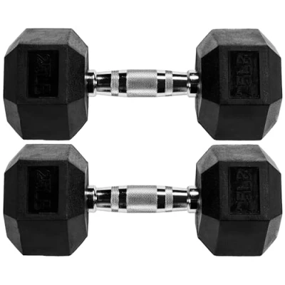 Image de Signature Fitness Haltères hexagonales recouvertes de caoutchouc, paire 11,3 kg