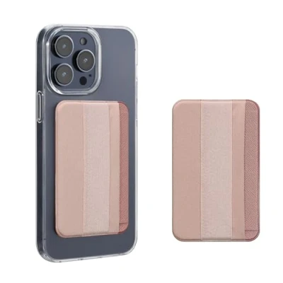 Image de kwmobile Porte Carte autoadhésif Smartphone 2X Pochette autocollante en Tissue pour 4 Cartes avec Fonction Support et Main Or Rose métallique