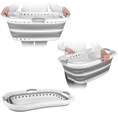Image de Beldray LA072979GRYEU Hip Hugger, Panier de Rangement, Corbeille à Linge Pliable, Capacité 37 L, Léger, Comprend des Trous d&#039;Aération, Peu Encombrant et Portable, Gris