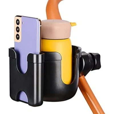 Image de supregear Porte Gobelet Poussette, Rotatif à 360 Degrés 2 en 1 Parent Bouteille d&#039;eau Support de Téléphone pour Poussette Marcheur Vélo, Noir et sans Outil