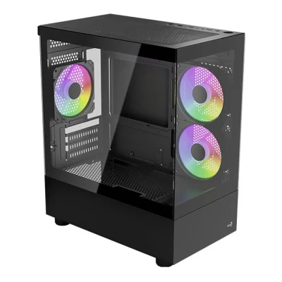 Image de AeroCool Viewport Mini Tour Boîtier PC Gaming avec flux d&#039;air optimisé et 3 ventilateurs RVB Compatible cartes mères Micro ATX ITX Panneau avant latéral en verre trempé Noir
