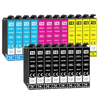 Image de Jhaan 16XL Cartouches d&#039;encre pour Epson 16 XL Compatible avec Workforce WF 2750DWF 2760DWF 2630WF 2650DWF 2660DWF 2510WF 2520NF 2530WF 2540WF 2010W (20 Pack)