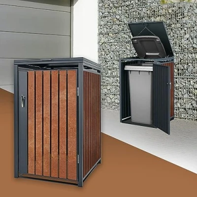 Image de ML Design Box pour 1 Poubelle, 240L, 68x80x116,3 cm, en Acier/Acier Corten, Anthracite/Aspect Rouille, Habillage de Poubelle avec Couvercle Rabattable/Porte, Conteneur Abri Hangar Cache