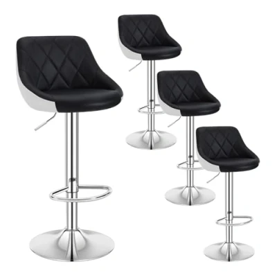 Image de WOLTU Lot de 4 Tabourets Bar Design Rotatif et réglable Fait Acier chromé Similicuir,Noir+Blanc BH30sz