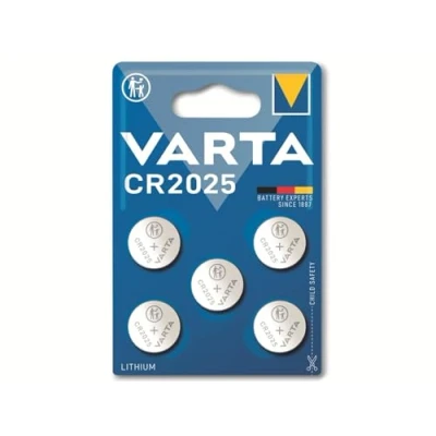 Image de VARTA Piles Bouton CR2025, lot de 5, Lithium Coin, 3V, emballage sécurisé pour les enfants, petits appareils électroniques clés voiture, télécommandes, balances
