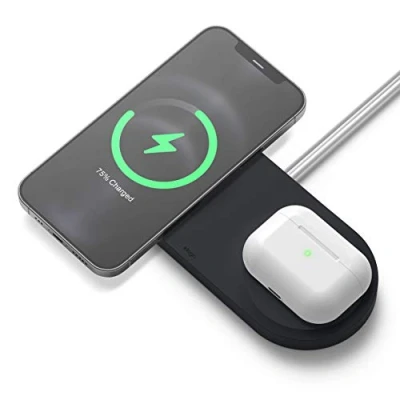 Image de elago MS Station de Charge Duo Compatible avec MagSafe, d’Accueil sans Fil 2 en 1 iPhone 13/12 Series, AirPods Pro [Chargeur Non Inclus] (Noir)