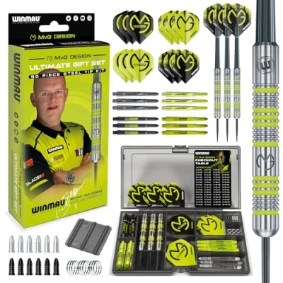 Image de WINMAU Michael Van Gerwen MvG Gift Set Jeu de fléchettes 50 pièces avec 4 Jeux tiges fléchettes, Volants et Accessoires