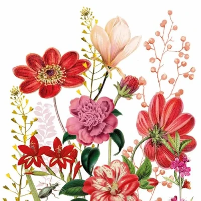 Image de Lot de 20 serviettes en papier avec motif fleurs rouges dans prairie d&#039;été Convient également pour le découpage et la technique des 33 x cm