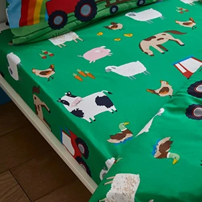 Image de Catherine Lansfield Drap Housse pour lit Simple Motif Animaux de la Ferme Vert