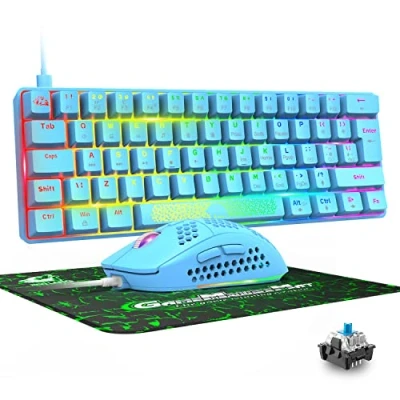 Image de Mécanique Keyboard &amp; Souris, Clavier Compact, (Touches en ABS, éclairage RGB Chroma), Gamer programmable 6400 dpi Mouse, pour PS3, PS4, PS5, Xbox, PC, Mac, Computer Blue