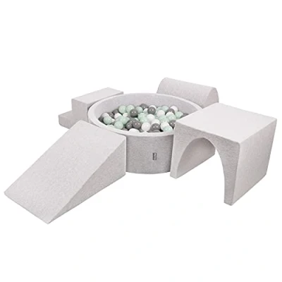 Image de KiddyMoon Aire De Jeux en Mousse avec Rond Piscine À Balles (200 Balles) Fosses Boules pour Enfants Jouets Parcours Obstacles, Fabriqué UE, Gris Clair: Blanc/Gris/Menthe
