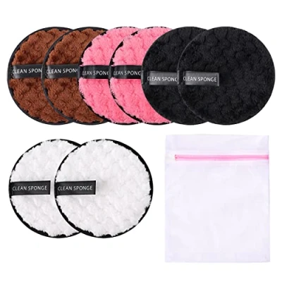 Image de 8 Pcs Coton Demaquillant Lavable,Tampons Démaquillants Lavable Coton,Disque Démaquillant Réutilisable Avec Sac pour nettoyer,Disponible Nettoyage du Visage(Couleur aléatoire)