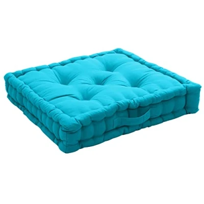 Image de Coussin de Sol avec poignée, 50 x cm, Turquoise, 100% Coton certifié Oeko Tex, Garnissage recyclé, Capitonné pour Assurer Une Bonne Tenue, Collection Panama, Enjoy Home