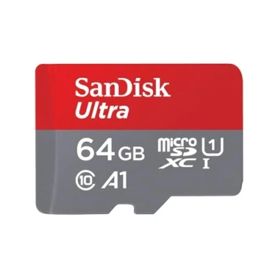 Image de SanDisk Ultra 64 GB microSDXC Memory Card + SD Adapter with A1 App Performance Up to 120 MB/s, Class 10, U1, Red/Grey