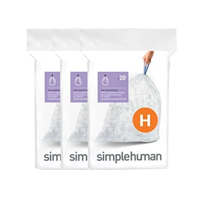Image de simplehuman CW0286 code H, sacs poubelle sur mesure, 3 x paquet de 20 (60 sacs), plastique transparent