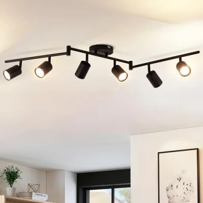 Image de ANWIO Plafonnier Spots, 6 Spots de Plafond LED Intérieurs Base GU10, Noir avec Rectangulaire, Rotatifs (Sans Ampoules).