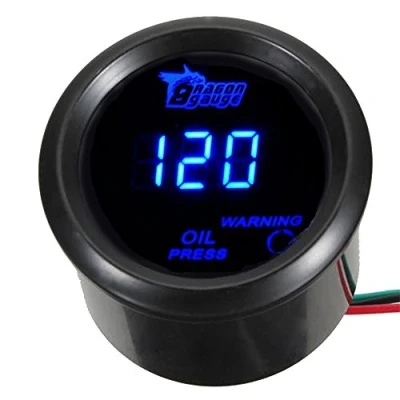 Image de Mintice™ 2&quot; 52mm Noir Voiture Moteur Numérique Lumière Bleue de LED Jauge Manomètre d&#039;huile Mètre