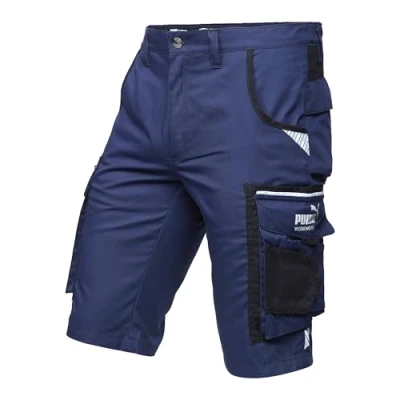 Image de PUMA Workwear Precision X Short de Travail pour Hommes, Nombreuses Poches &amp; Réflecteurs Idéal Les Artisans, ouvriers Production et Construction Bleu Marine Taille 46